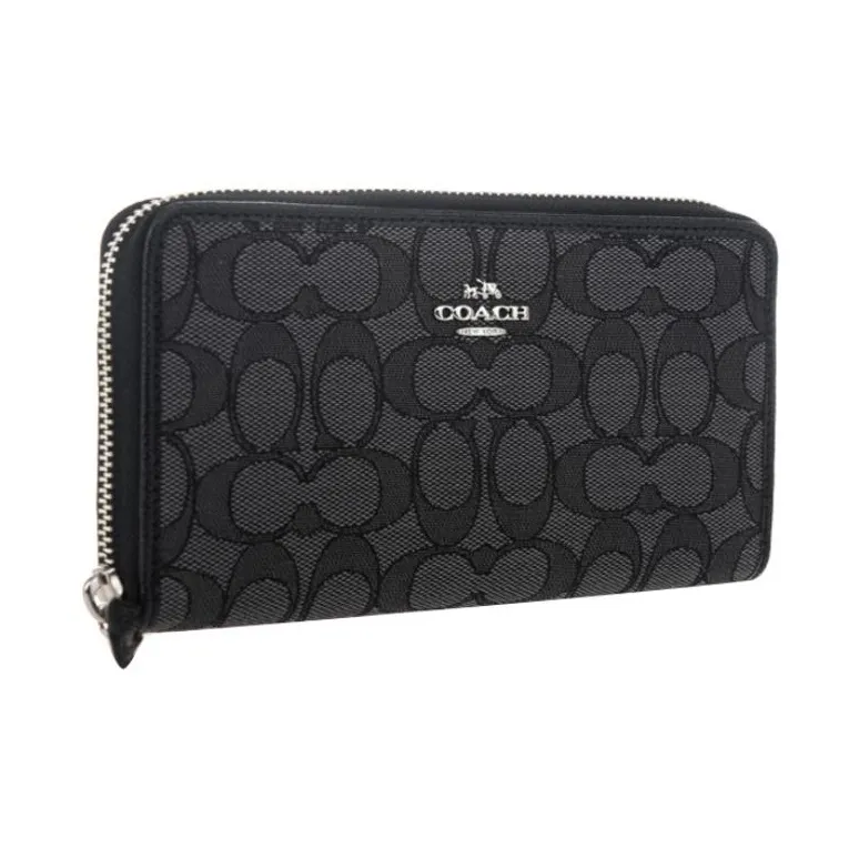 COACH Accordion Zip Canvas With Leather Handheld Wallet Women's Charcoal Black Monogram-2