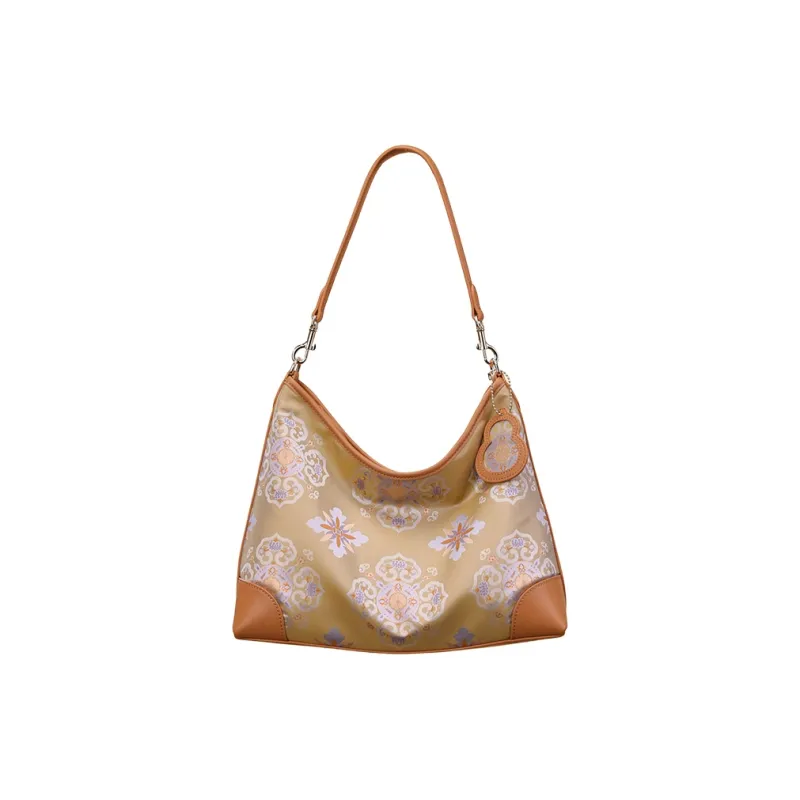 Pmsi Split Cow Leather Tote Bag, Shoulder Bag Medium Size Women's Light Brown/Purple-4