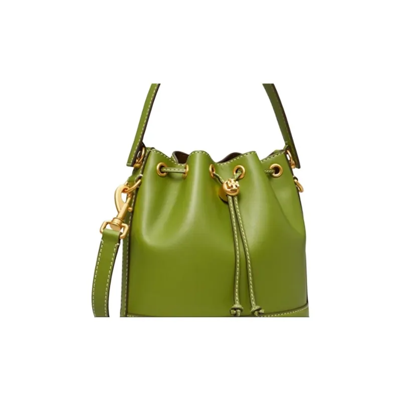 TORY BURCH T Monogram Leather Bucket Crossbody Handbag Women's Green-4