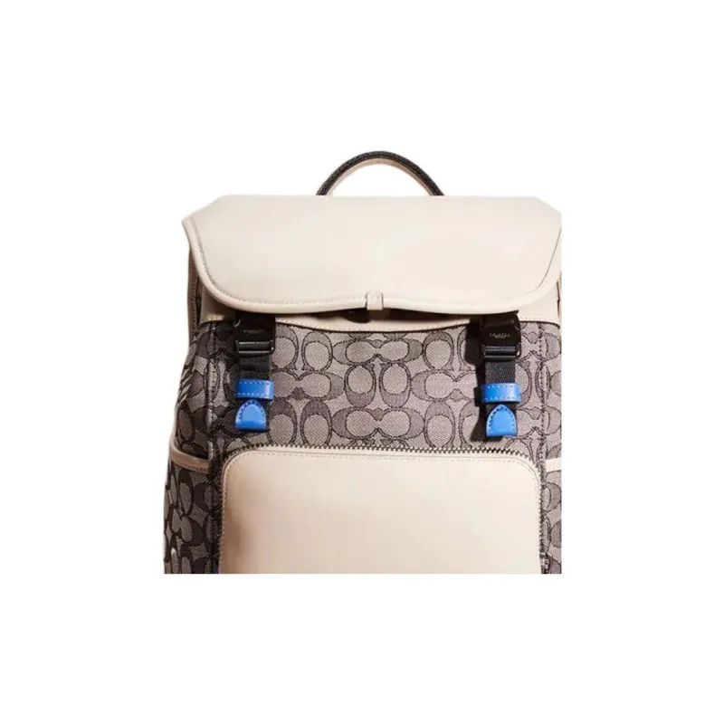 COACH League Classic Monogram Fabric Patchwork Soft Refined Leather Backpack Tubas Men's Gray & White-2