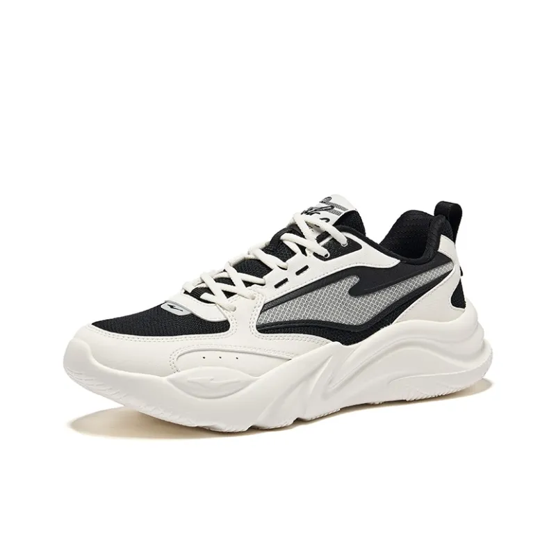 Erke Ci Wu Rebound Wear Resistant Breathable Low Top Casual Shoes Men's Jet Black Microcrystal White-2