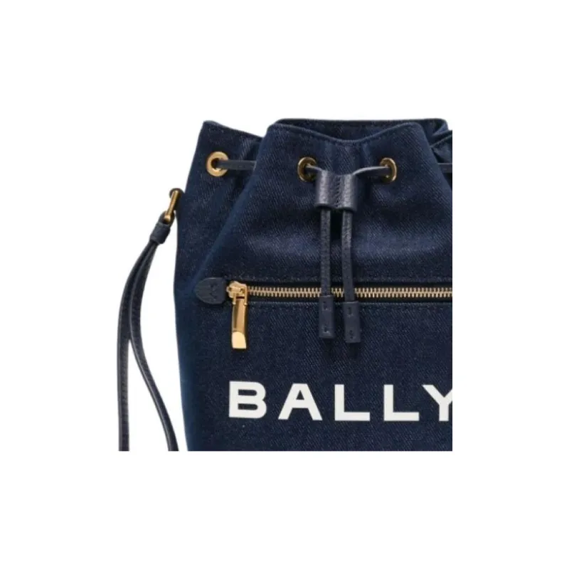 BALLY Fabric Bucket Bag Handbag Women's Blue-4