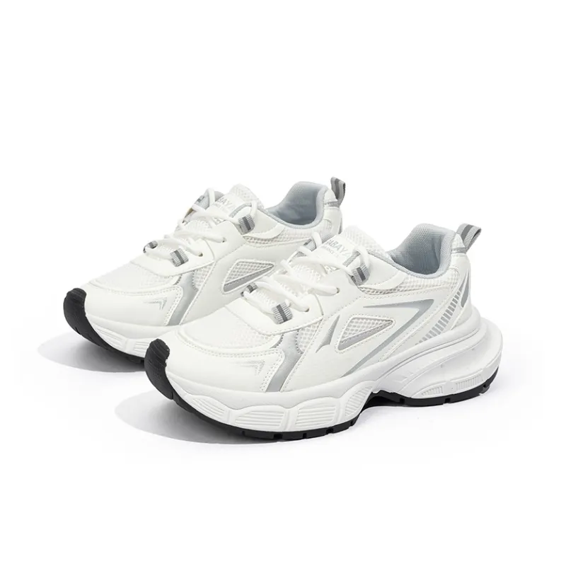 Babaya Slip Resistant Breathable Low Top Chunky Sneakers Women's White Gray-2