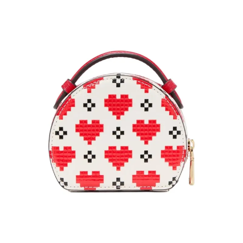 Kate Spade Cowhide Split Leather Handbag Small Size Women's Cream White & Red-1