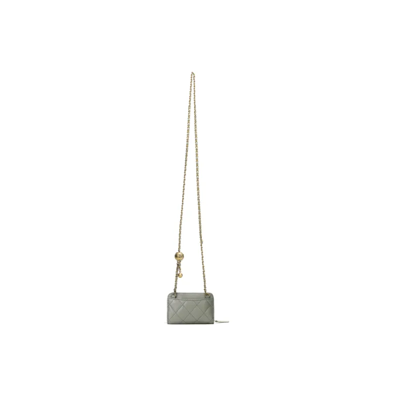 CHANEL Sheepskin Coin Purse Women's Light Gray-2