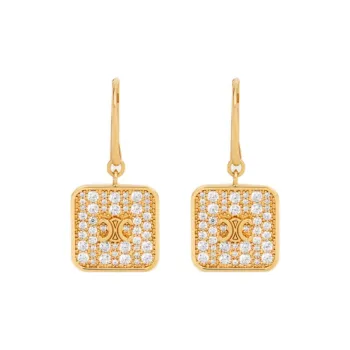CELINE Triomphe Nightfall Earrings In Strass And Brass With Gold Finish