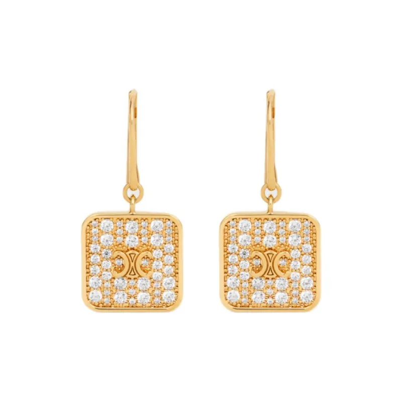 CELINE Triomphe Nightfall Earrings In Strass And Brass With Gold Finish-0