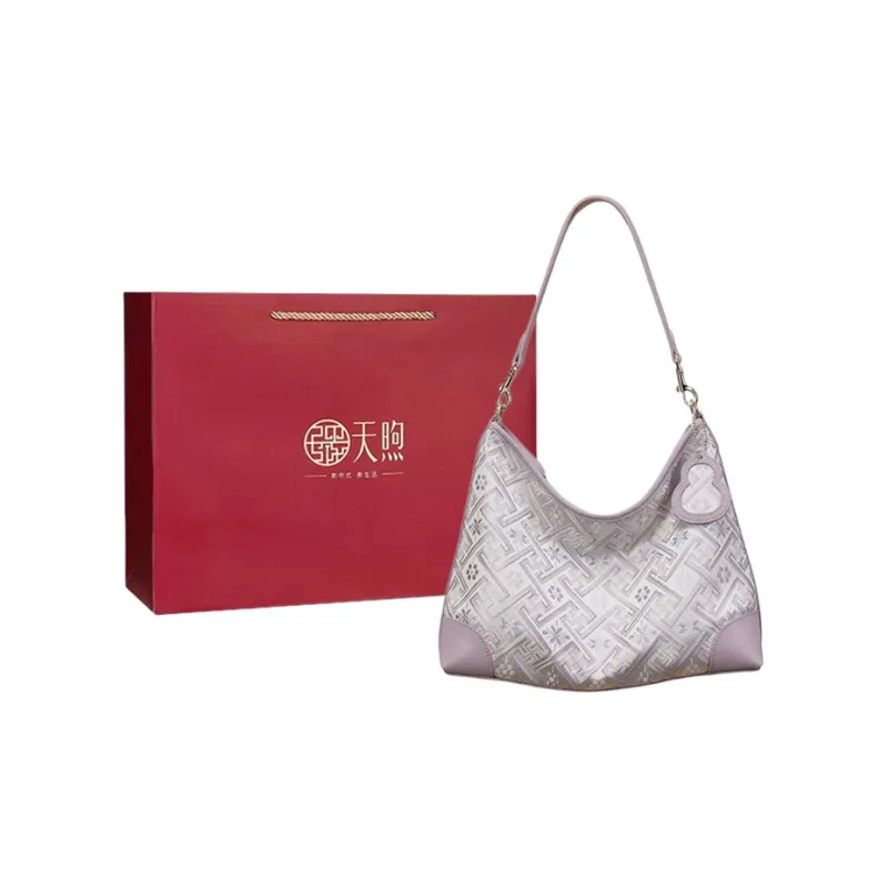 Pmsi Split Cow Leather Tote Bag, Shoulder Bag Medium Size Women's Light Brown/Purple-6