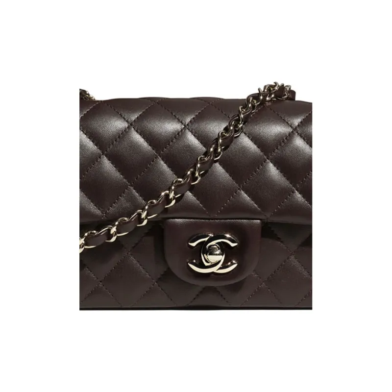 CHANEL Classic Flap CF Sheepskin Shoulder Bag, Crossbody Bag Mini Women's Chocolates Brown-3