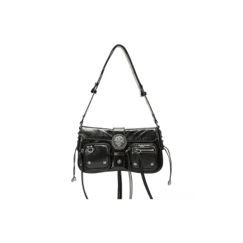 Ed Hardy Cow Leather Underarm Biker Bag, Shoulder Bag Medium Size Women's Black