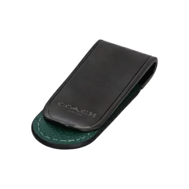COACH Cross Grain Leather Wallet Bag Accessory Unisex Bronze & Green-4