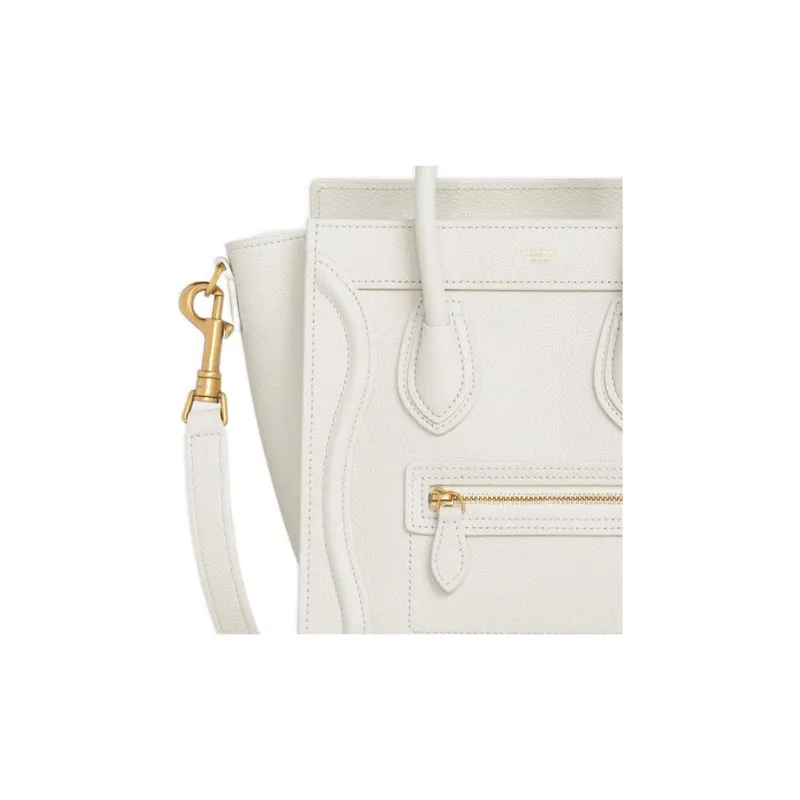 CELINE Luggage Calfskin Smile Bag Shoulder Bag Crossbody Bag Handbag Extra Mini Women's White-3