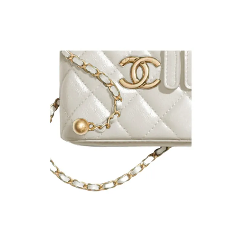 CHANEL Calfskin Box Bag, Flap Bag, Coin Purse, Shoulder Bag, Crossbody Bag Trumpets Women's White-2