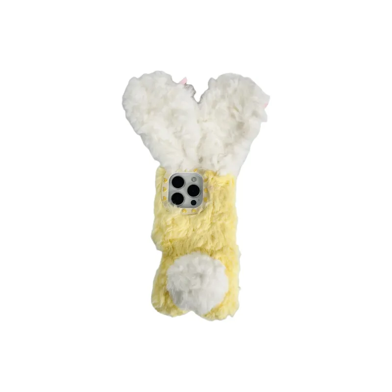 Wei Xin Plush Material Polka Dot Big Ears Rabbit Phone Cases Compatible With IPhone 16/15 Pro Max/Apple 13/14 Pro/Max-4