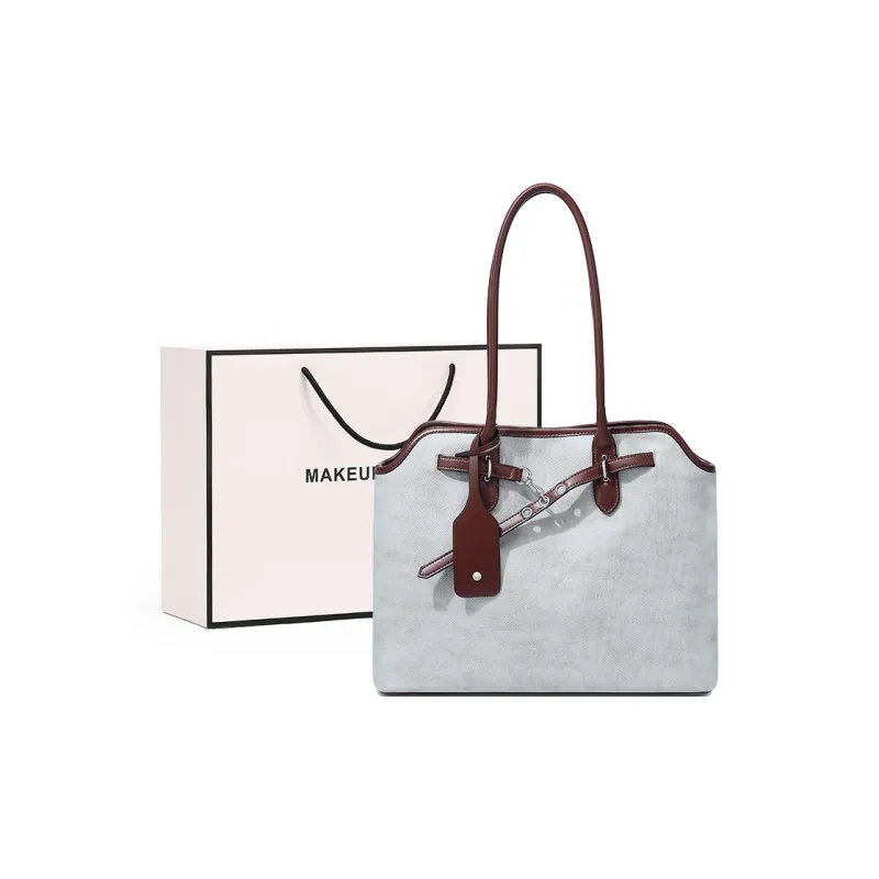 MAKEUP KITTEN PU Office Date Handbag Tote Bag Shoulder Bag Regular Women's Light Blue/Khaki-0