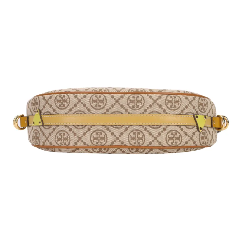 TORY BURCH T Monogram Jacquard Shoulder Bag, Crescent Bag, Handbag, Shoulder Bag Women's Hazelnut Brown Multicolor-3