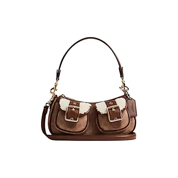 COACH Coated Canvas Shoulder Bag Crossbody Bag Handbag Medium Size Unisex Tan