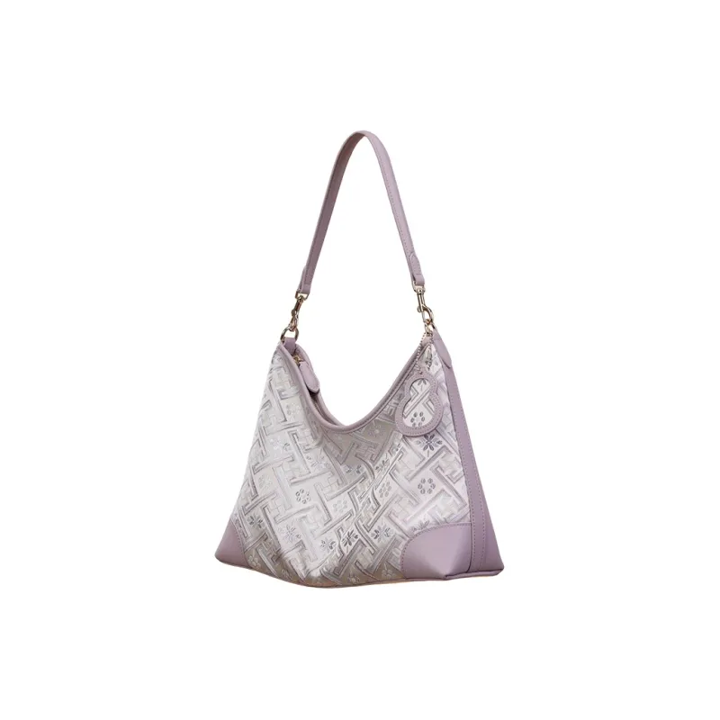 Pmsi Split Cow Leather Tote Bag, Shoulder Bag Medium Size Women's Light Brown/Purple-7