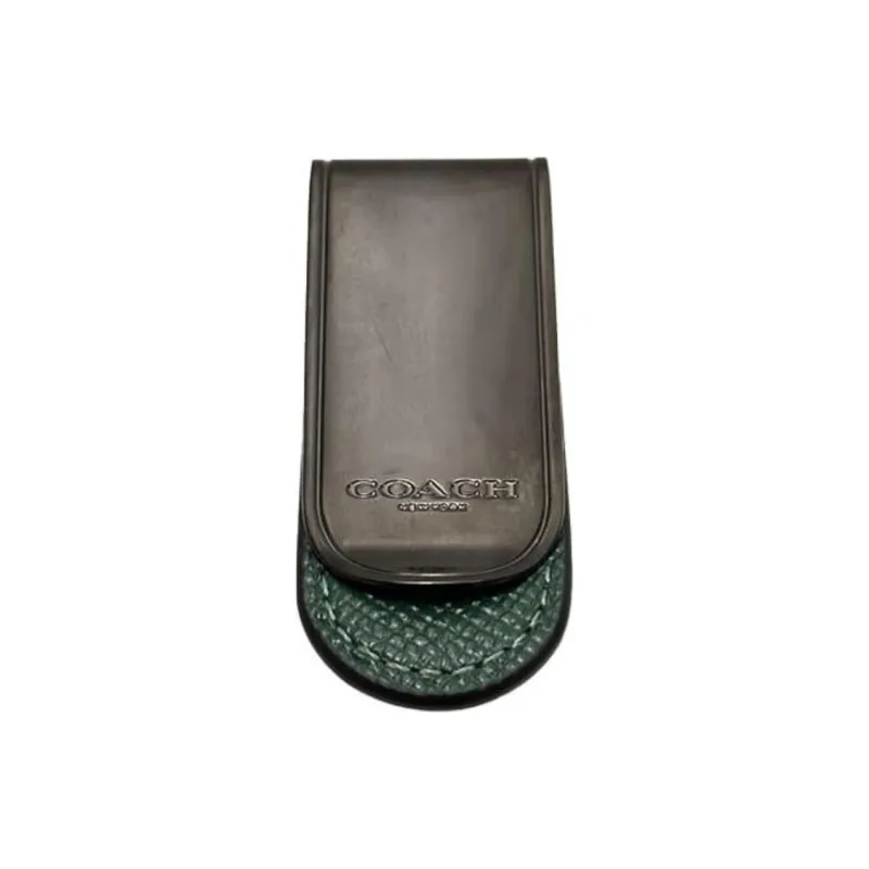 COACH Cross Grain Leather Wallet Bag Accessory Unisex Bronze & Green-3