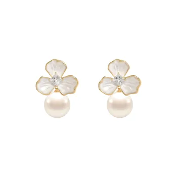 KEYS VIA Copper Alloy Synthetic Cubic Zirconia Faux Pearl Earrings Women's