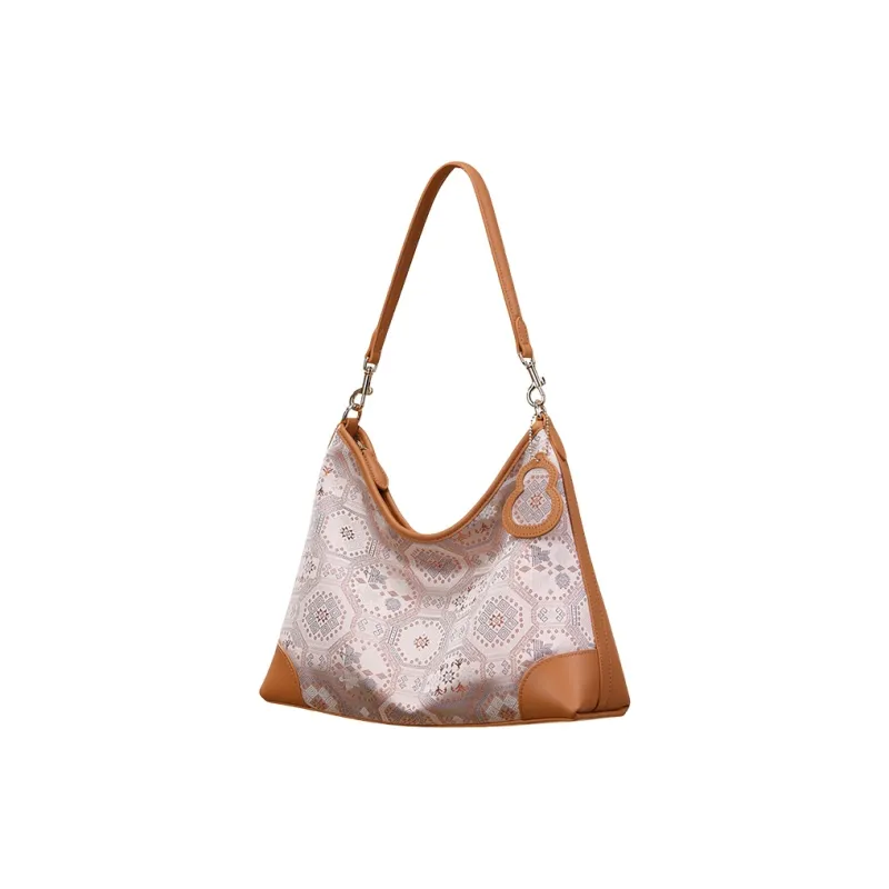 Pmsi Split Cow Leather Tote Bag, Shoulder Bag Medium Size Women's Light Brown/Purple-1