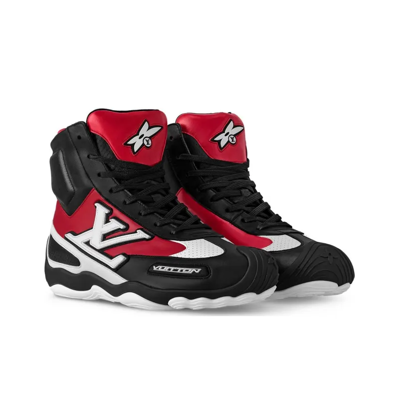 LOUIS VUITTON High Top Casual Shoes Men's Red Black-2