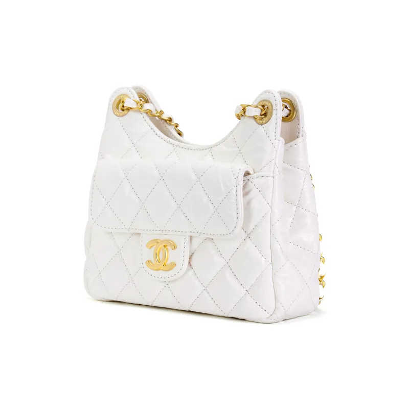 CHANEL HOBO Cow Leather Hobo Bag, Shoulder Bag, Crossbody Bag Trumpets Women's White-1