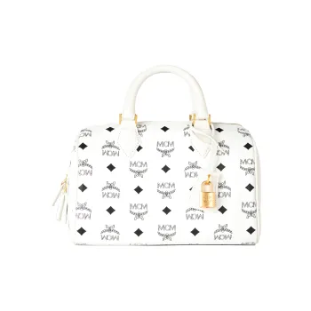 MCM Canvas With Leather Boston Bag, Crossbody Bag, Handbag Trumpets Women's White