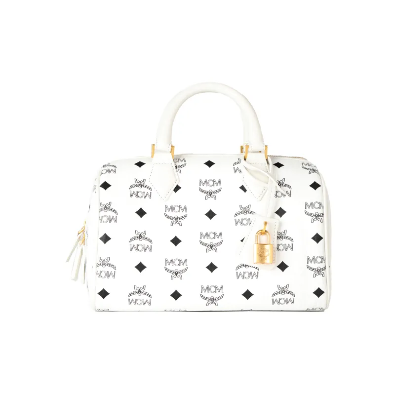 MCM Canvas With Leather Boston Bag, Crossbody Bag, Handbag Trumpets Women's White-0