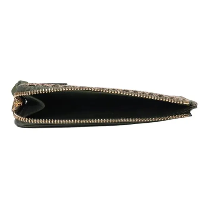 LOEWE Anagram Cow Leather Textile Card Clip Zero Wallet Card Holder Women's Avocado Green-4