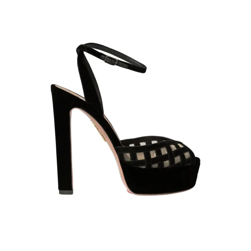 AQUAZZURA ROMANCE PLATEAU One Strap Sandals 13cm Women's Black-1