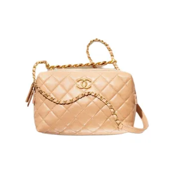 CHANEL 22SS Calfskin Bowling Bags, Chain Shoulder Bag, Crossbody Bag Trumpets Women's Beige