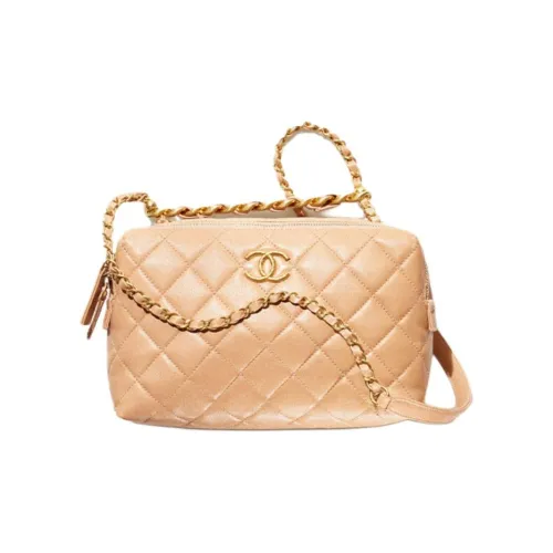 CHANEL 22SS Calfskin Bowling Bags, Chain Shoulder Bag, Crossbody Bag Trumpets Women's Beige