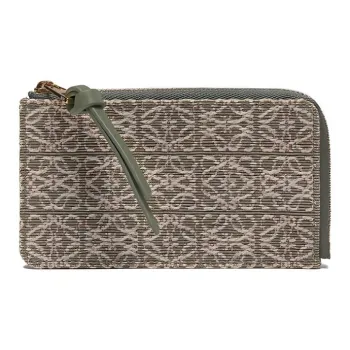 LOEWE Anagram Cow Leather Textile Card Clip Zero Wallet Card Holder Women's Avocado Green