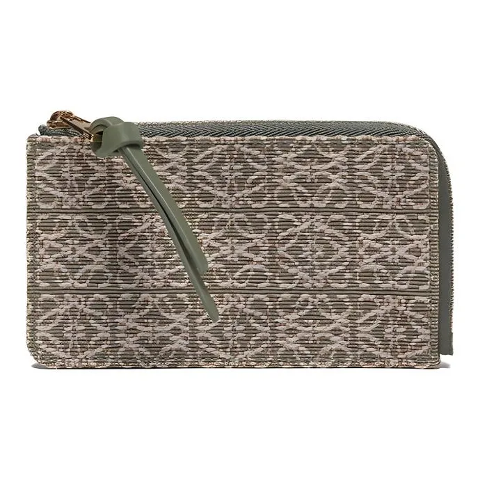 LOEWE Anagram Cow Leather Textile Card Clip Zero Wallet Card Holder Women's Avocado Green-0