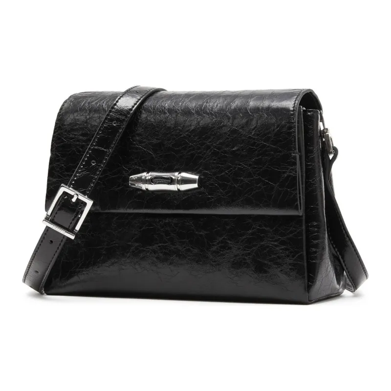 Staccato Cow Leather Shoulder Bag Medium Size Women's Ink Stone Black/Cream Beige-1