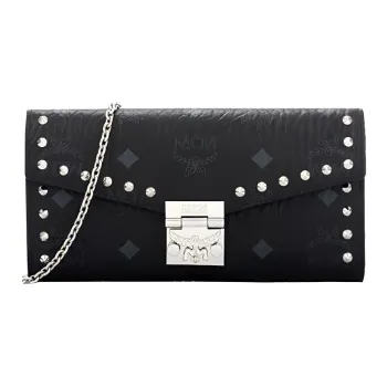 MCM Tracy Visetos Artificial Leather Wallets Shoulder Bag Crossbody Bag Large Size Women's Black