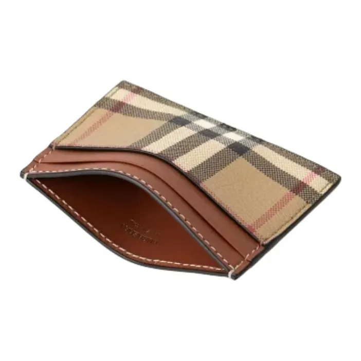 Burberry PU Polyurethane Card Holder Women's Brown-3