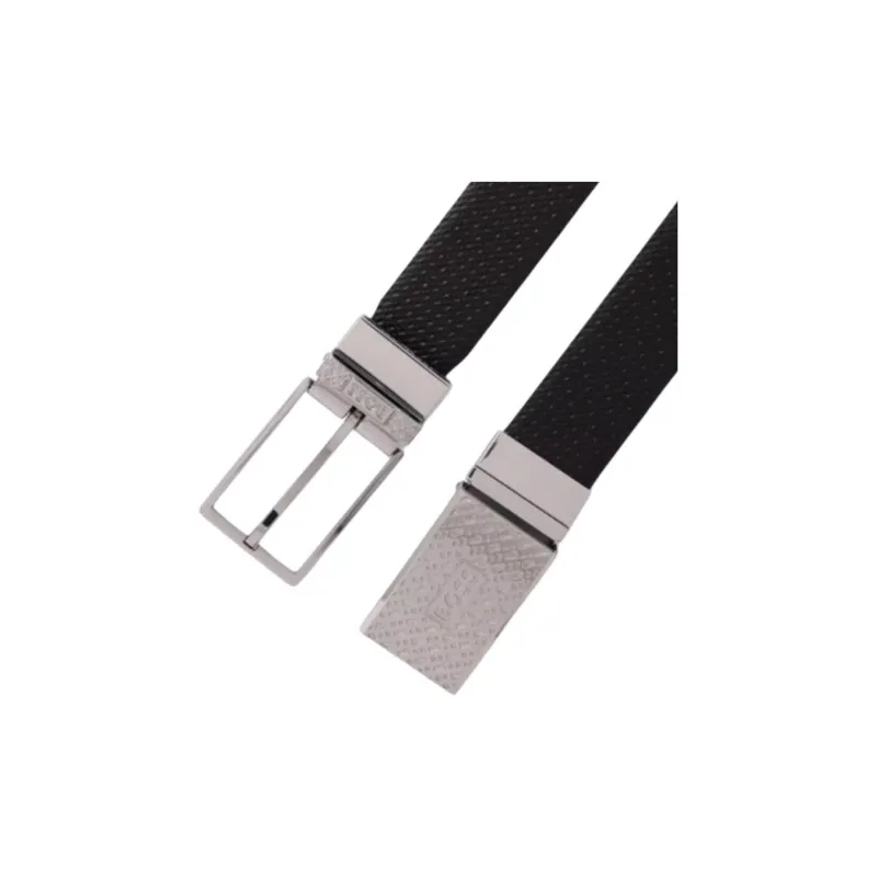 HUGO BOSS Double Sided Leather Leather Belts Men's Black Width  3.5cm-2