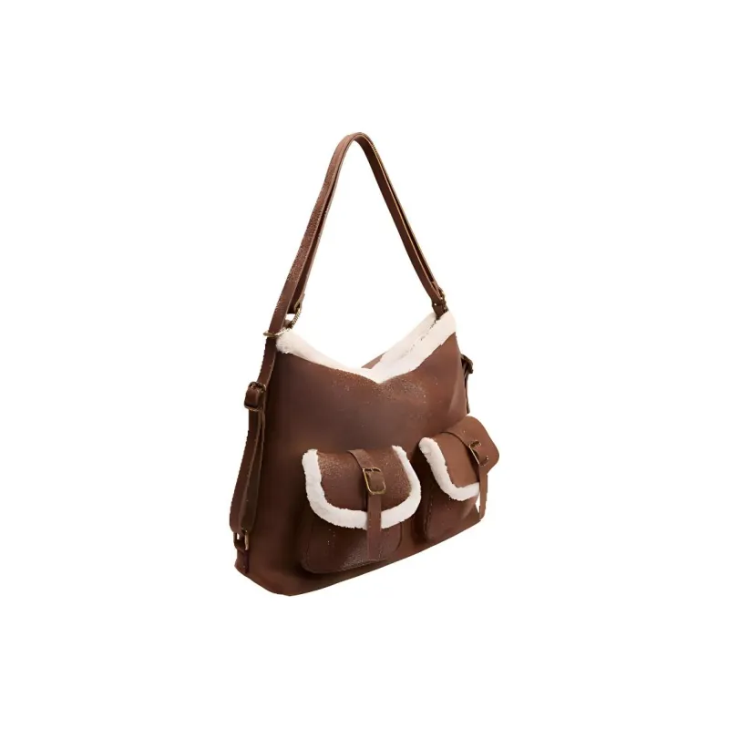 URBAN REVIVO Artificial Leather Shoulder Bag Medium Size Women's Brown-1