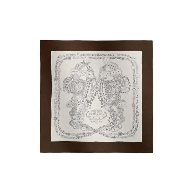 HERMES Mulberry Silk Silk Scarves Women's Ebony/White-0