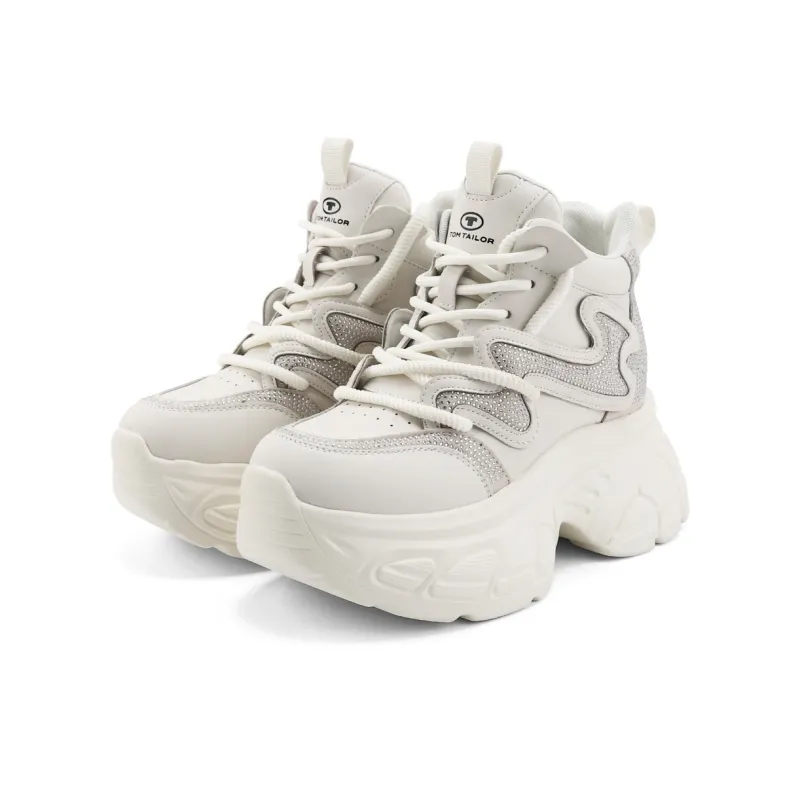 TOM TAILOR Phantom White Stylish Platform Shoes Mid Top Chunky Sneakers Women's-8