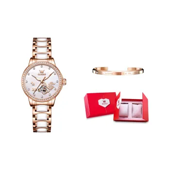 OLEVS Mechanical Movement Stainless Steel Watchband Watch Women's Watch White Dial