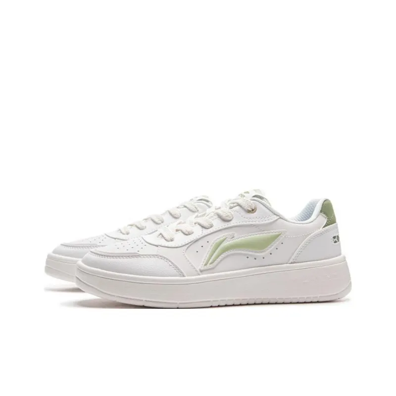 LiNing Yuanbao Pure Anti Slip Wear Resistant Low Top Skateboard Shoes Women's White Green-2