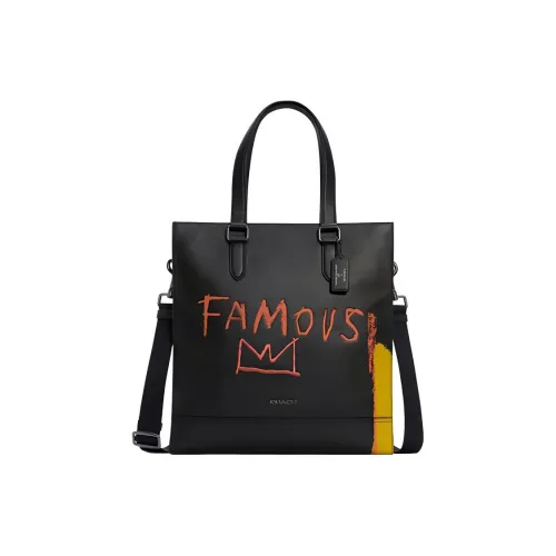 COACH Jean-MichelBasquiat Collaboration Graham Tote Bag Shopping Bag Crossbody Handbag Leather Large Size Men's Black