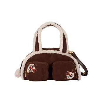 AJIDOU Disney, Collaboration Fabric Bowling Bag, Shoulder Bag, Handbag Medium Size Women's Coffee & White