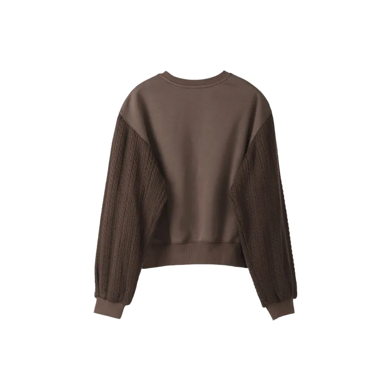 Fstudio Korean Commute Patchwork Solid Color Cropped Long Sleeved Sweatshirt Women's-1
