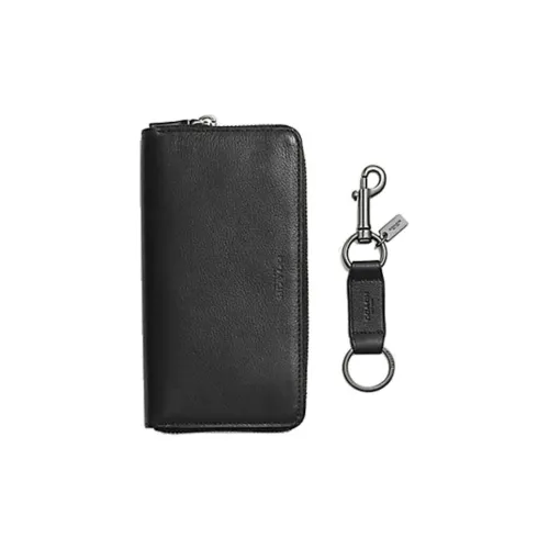 COACH Accordion Zip Leather Wallet Men's Black