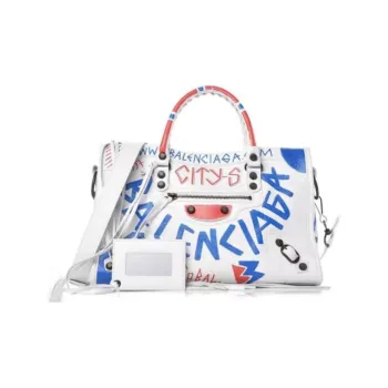 Balenciaga Lambskin Portable Crossbody Bag, Shoulder Bag Large Size Women's White/Multicolor