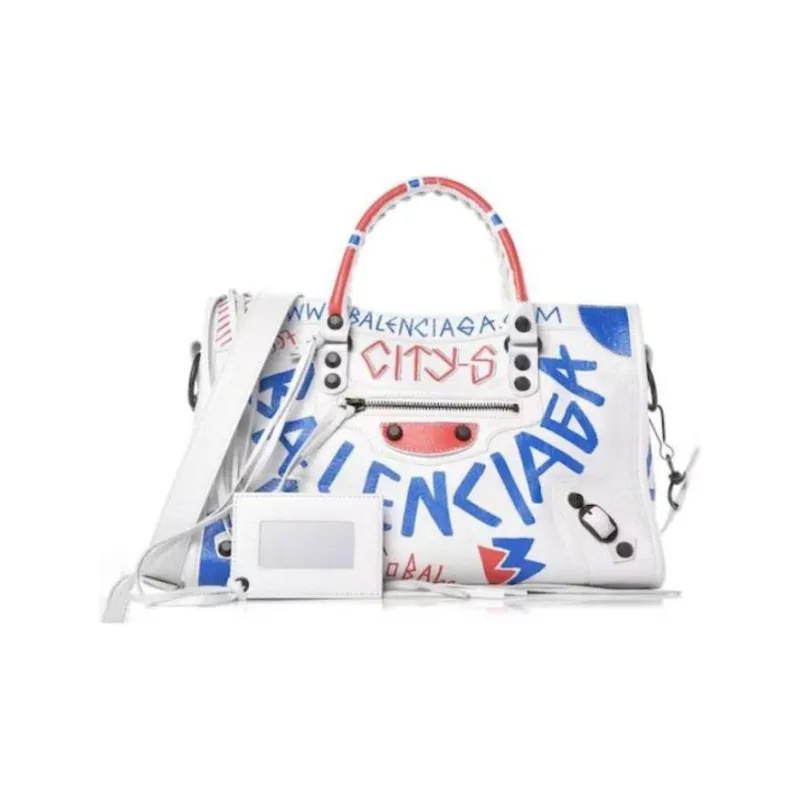 Balenciaga Lambskin Portable Crossbody Bag, Shoulder Bag Large Size Women's White/Multicolor-0